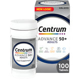 Centrum Advance 50+ Multivitamin Tablets for Men and Women, 100 Tablets, Vitamins with 24 Essential Nutrients, including Vitamin C, D, and Zinc