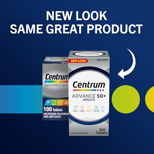 Centrum Advance 50+ Multivitamin Tablets for Men and Women, 100 Tablets, Vitamins with 24 Essential Nutrients, including Vitamin C, D, and Zinc