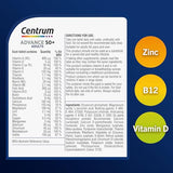 Centrum Advance 50+ Multivitamin Tablets for Men and Women, 100 Tablets, Vitamins with 24 Essential Nutrients, including Vitamin C, D, and Zinc