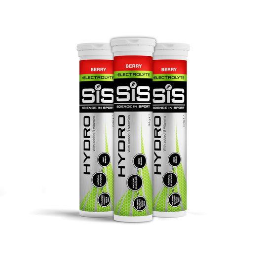 Science In Sport Hydro Hydration Tablets, Gluten-Free, Zero Sugar, Berry Flavour Plus Electrolytes, 20 Effervescent Tablets per Bottle (3 Bottles)