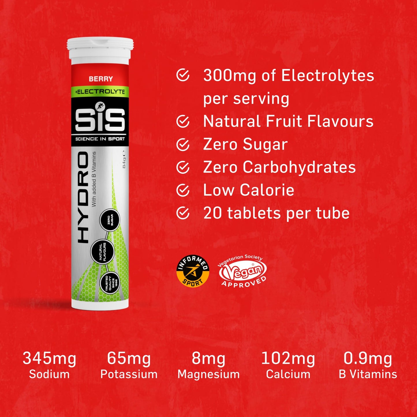 Science In Sport Hydro Hydration Tablets, Gluten-Free, Zero Sugar, Berry Flavour Plus Electrolytes, 20 Effervescent Tablets per Bottle (3 Bottles)