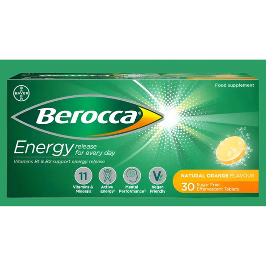 30 Berocca Energy Orange Flavoured Effervescent Tablets.